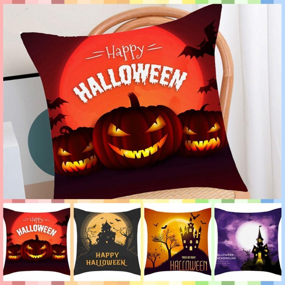 

Castle Bat Pattern Halloween Pumpkin Pillowcase Printing Halloween Cushion Cover Room
