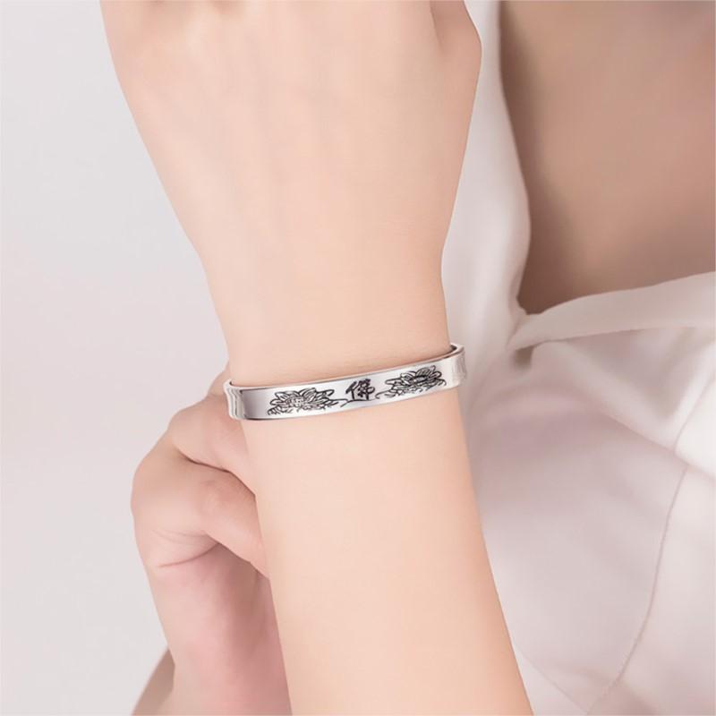 Simple Ethnic Style Lotus Heart For women 925 Sterling Silver Aged Retro Buddha Character Flower Opening Bracelets  TYB607