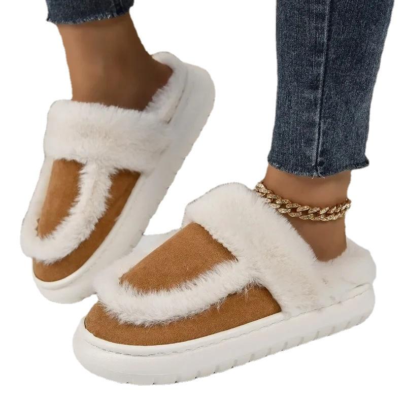 Fashion Fur Snow Slipper Women Korean Platform Slippers Luxurious Long Plush Warm Soft Indoor Thick Sole Footwear Cotten Shoes 2024