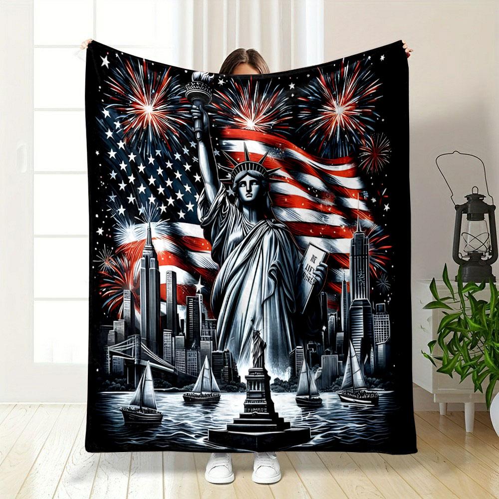 Statue of Liberty with Fireworks Print Blanket Soft and Cozy Perfect for the Living Room Bed Sofa or a Nap,gift