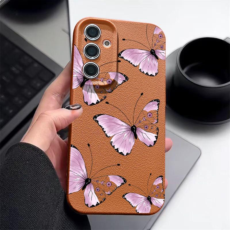Colorful Butterfly Print Case For Samsung S26 Ultra S25 Edge S24 S23 Plus S22 S21 FE A15 A16 A17 A35 A36 A54 A55 A56 A57 5G Leather Texture Soft Cover