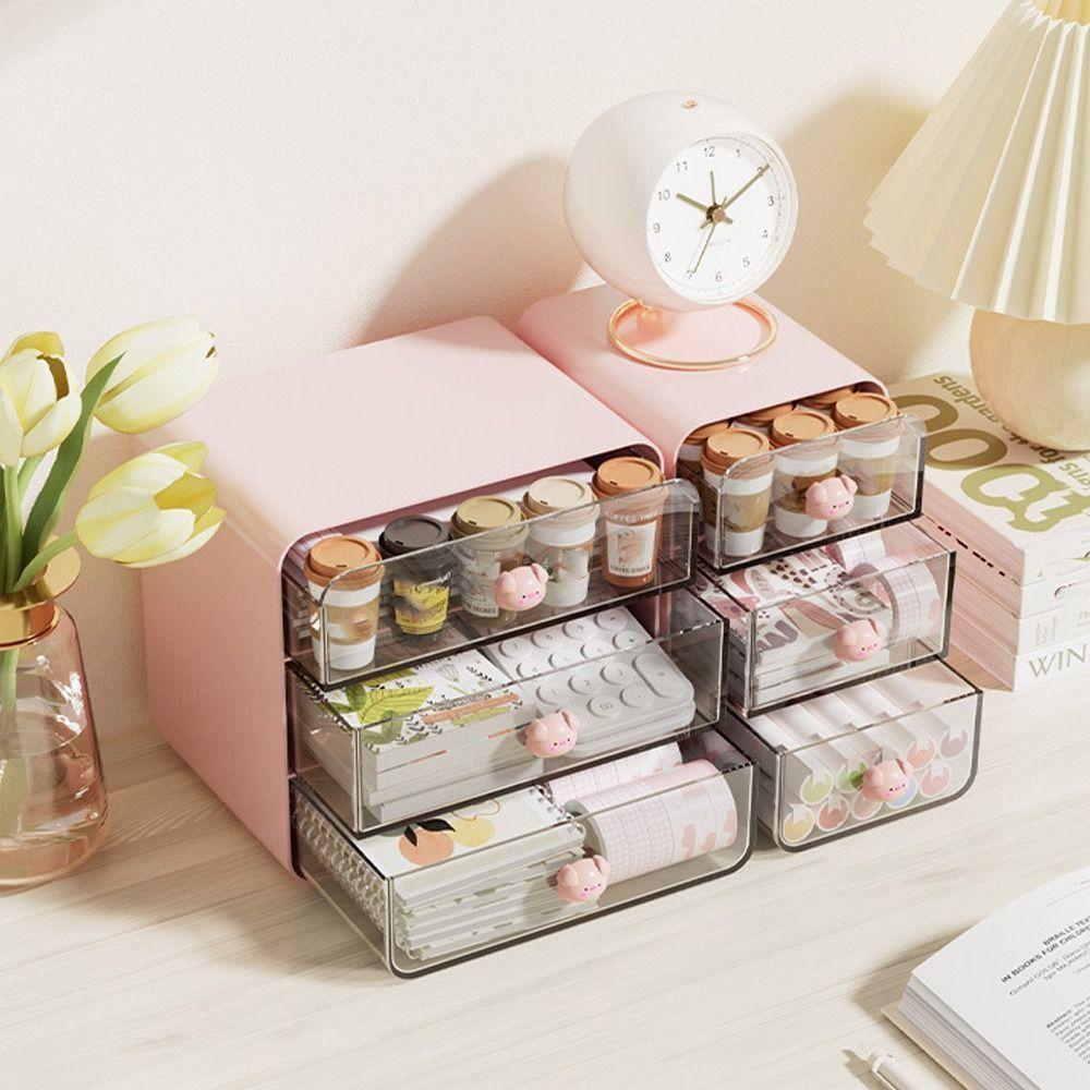 Transparent Design Desktop Drawer Box Large Capacity Multifunctional Storage Shelf Space Saving Desk Pen Holder Office