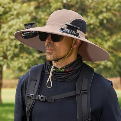 Yousheng Herren Sonnenhut mit Dual-Stromversorgung Lüfterdesign Drei Geschwindigkeiten Wind Einstellbar Breiter Rand Angelhut Angelwandern Hut