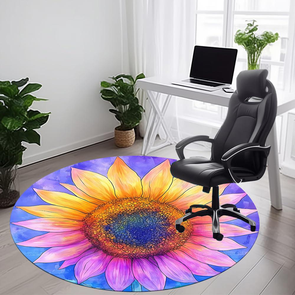 1pc Sunflower Bloom Office Round Area Rug, Indoor Mat Suitable ForOffice, Under Office Chairs Bedroom Living Room Home Decor D016
