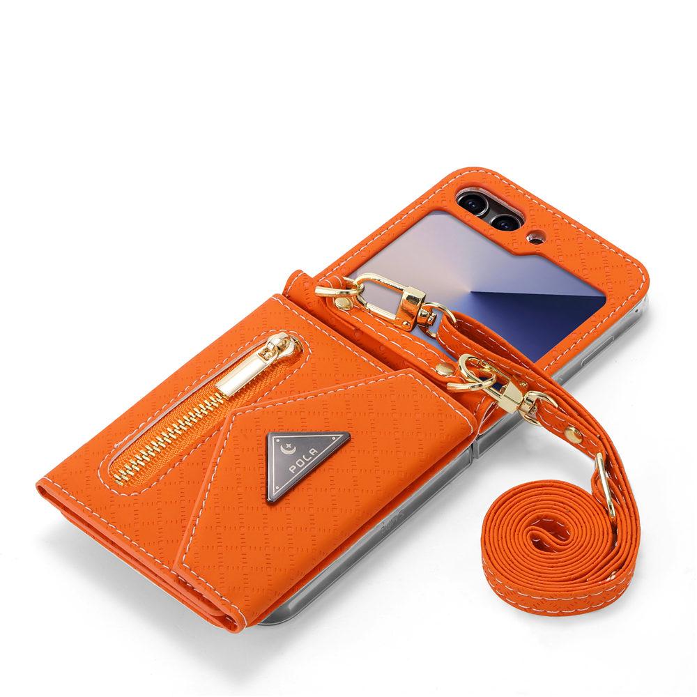 Módní šňůrka Kožená peněženka Pouzdro na telefon Pro Samsung Galaxy Z Flip 7 Flip 6 5 Zflip 4 3 Karty Crossbody Ochranný kryt
