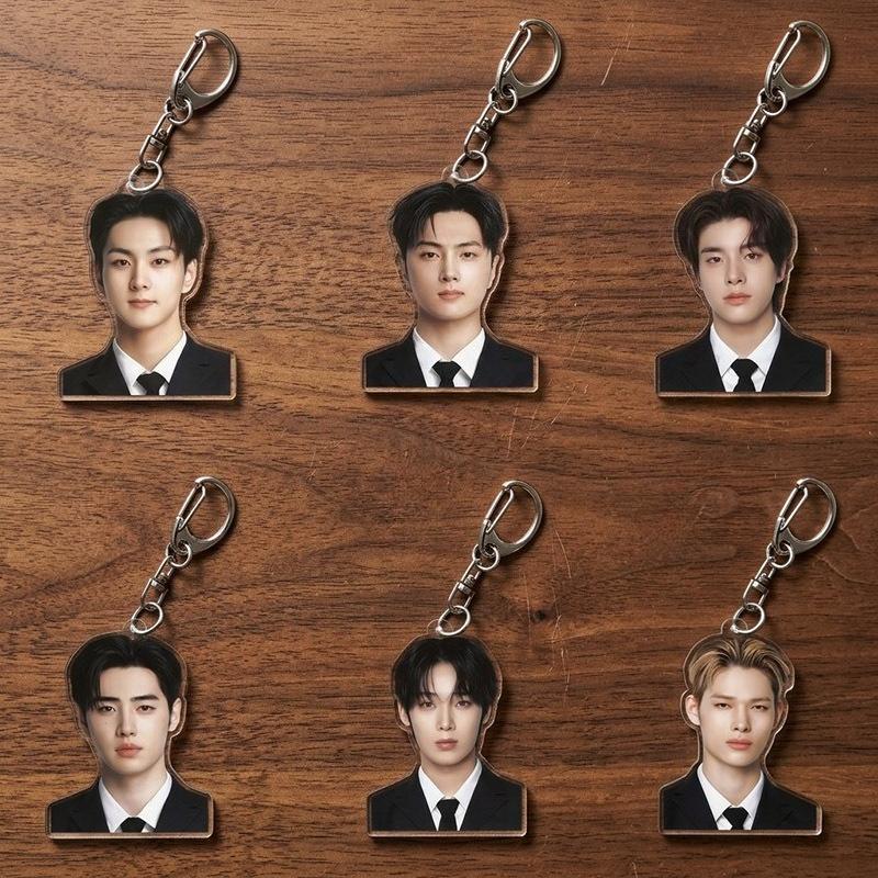 ENHYPEN 6pcs Acrylic Keychain Set Cute Member Portrait ID Photo Pendant Bag Charm Kpop Fan Merchandise Collection Key Ring Backpack Accessory Gift