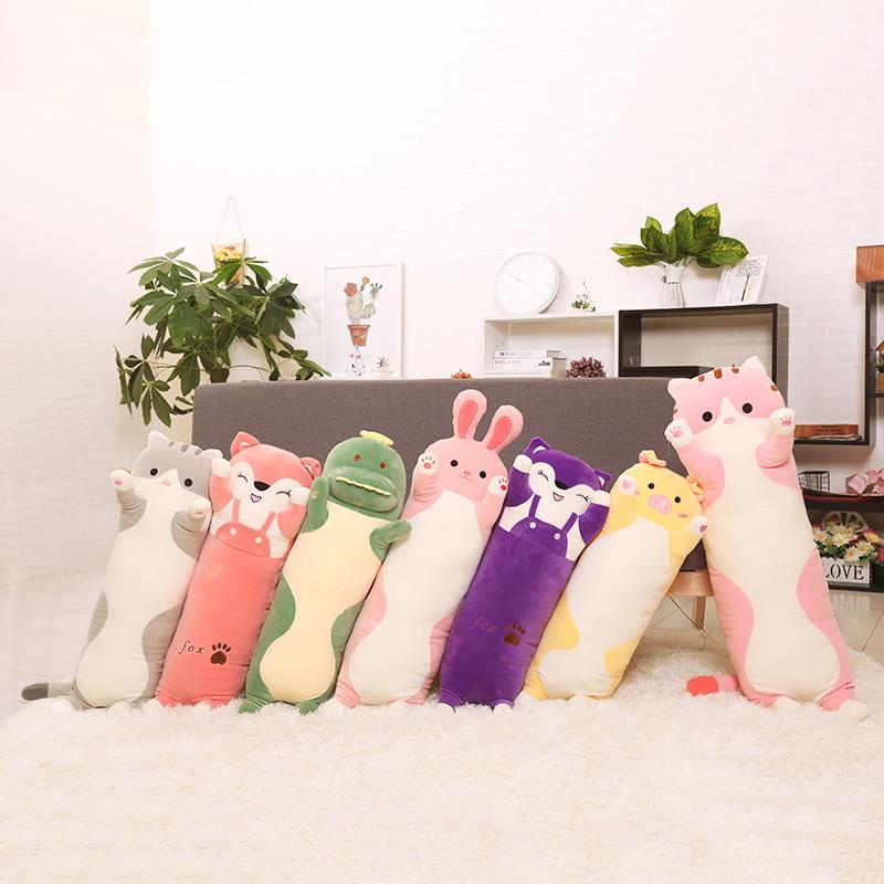 70~110cm Kawaii Long Plush Toy Squishy Dinosaur Pig Unicorn Pink Fox Soft Stuffed Animals Doll Pillow For Girls
