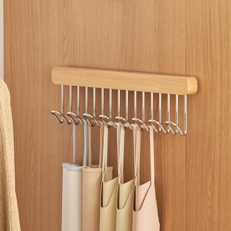 8/12 Hooks Retractable Wood Clothes Hanger Multi-Functional Bra Storage Hanger Wall-Mounted Wardrobe Hanger Clothes Organizer Right 8 Hooks