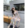 Beautiful suspender dress dress female summer super good-looking beach vacation style casual female smudged floral long skirt