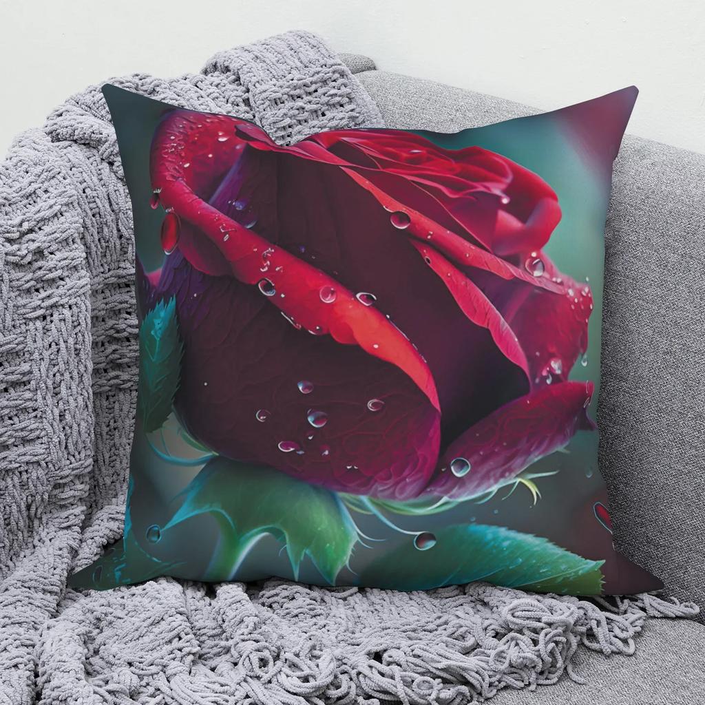 Nordic Style Romantic Rose Flower Print Pattern Cushion Cover for Home Living Room Sofa Decoration Square Pillowcase