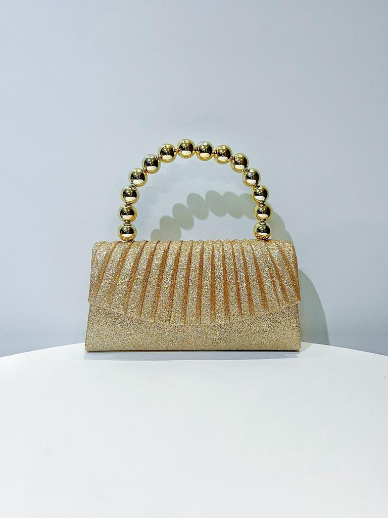 Sparkly Pleated Pearl Strand Clutch - Elegant Evening Bag
