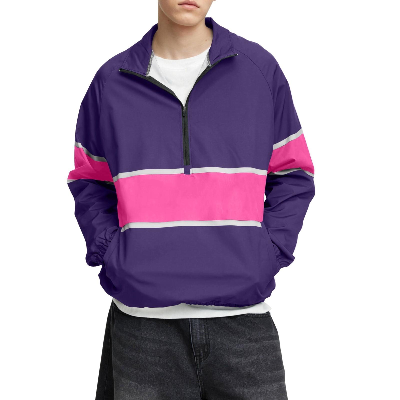 

Мужской зимний топ с цветными блоками, воротником-стойкой, полумолнией, рукавом реглан, длинным рукавом XL фиолетовый