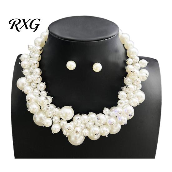 Chunky Faux Pearl Jewelry 1 Set Jewelry, Beaded Choker And Vintage Necklace Earrings, Metallic for Women Dinner Parties Wedding