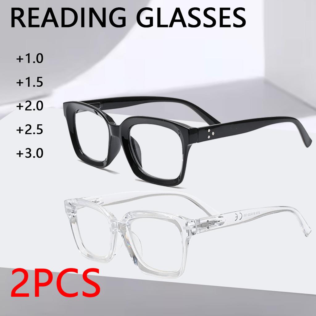 2PCS Anti Blue Light Square Reading Glasses Women Spring Hinge Presbyopic Glasses Diopters 1 1.5 2 2.5 3