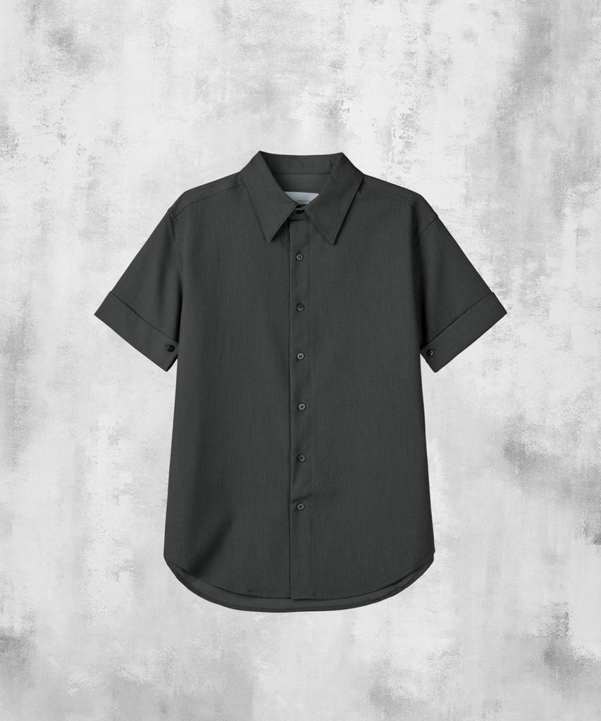 PARADIGMFILM [Ep.02] (Semi-Slim Fit) Gothic Roll-Up Half Shirt (Charcoal)