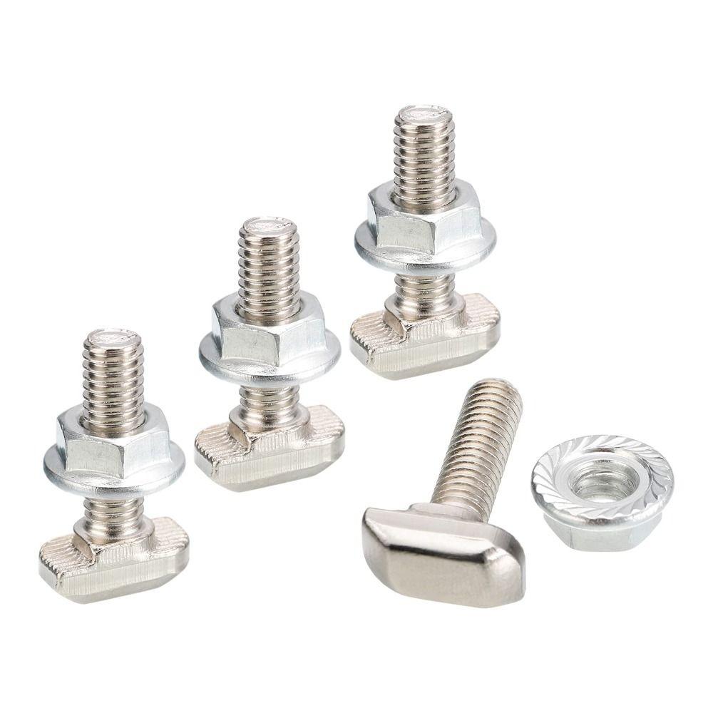 20 Sets Carbon Steel M6 Hexagon Flange Nut Set M6x20mm Hammer Head T-Bolt