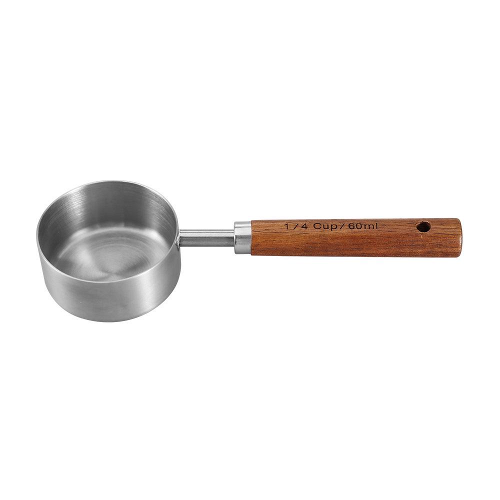 8-Piece Stainless Steel Measuring Cup & Spoon Set with Titanium Gold & Wooden Handles