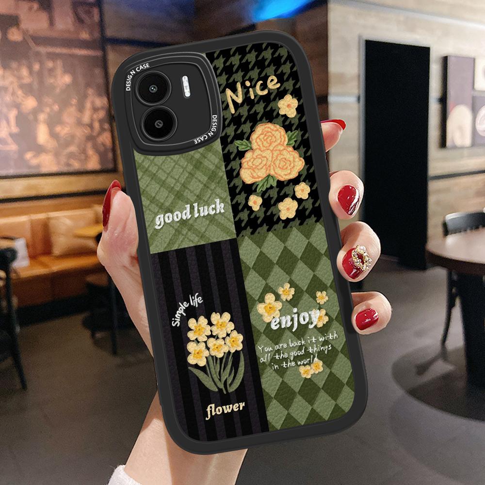 Stylish Flowers Lattice Pattern PU Leather Phone Case for iPhone 15 14 13 12 Pro Max Samsung Galaxy S23 Ultra S20 FE A52 Redmi Xiaomi POCO Soft Cover