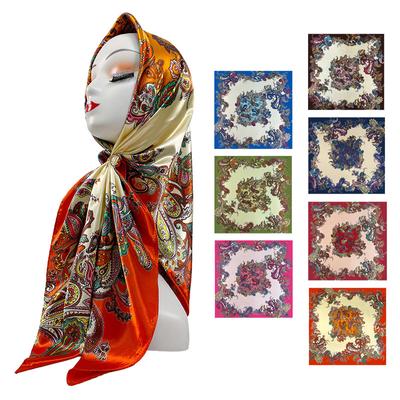 Büyük Kare Eşarp İpek Eşarp Kadın Saten 90cm İpek Saten Şal Vintage Baskılı Başörtüsü Eşarp