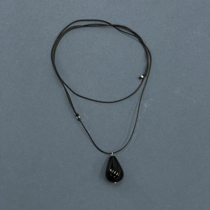 925 Simple Onyx Long Necklace