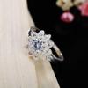 Luxurious Gemstone Crystal Flower Finger Ring Shiny Rhinestones Petals Copper Color Wedding Engagement Couple Jewelry MR120