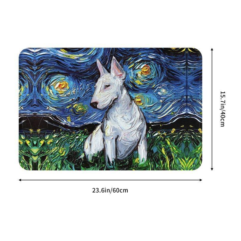Starry Night Oil Painting Bull Terrier Carpet Mat Anti-Slip Rubber Backing Rug for Pet Lover Home Decoration Artistic Anime Rug