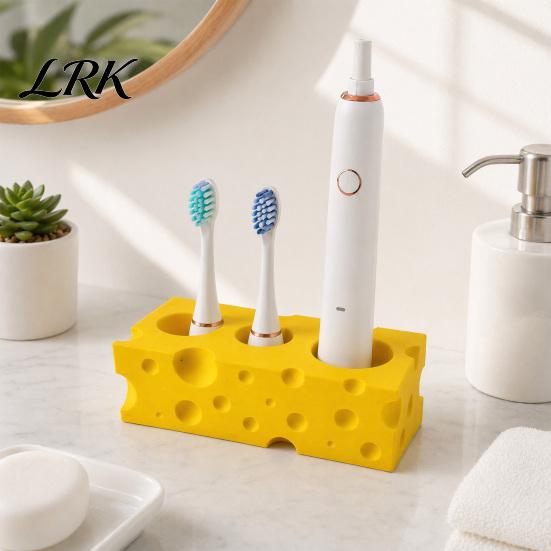 Three-hole Toothbrush Holder Holder, 3-Hole Partitioned Storage, Creative Cheese Shape Organizer, Drip Dry with Hollow Drainage Structure Stand