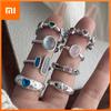 925 Sterling Silver Rings for Women Couple Minimalist Handmade Blue Pink Stone Shinning Ring Fine Jewelry Gift Prevent Allergy