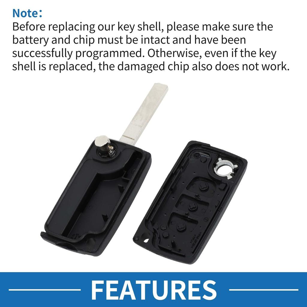 [A ABSOPRO] Compatible with Peugeot 3 Button Key Shell Case Keyless Entry Remote Key Case Replacement for 207