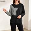 Magliette da Donna Casual Girocollo Patchwork a Manica Lunga