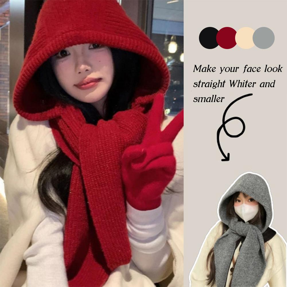 Korean Balaclava Bonnet Beanies Autumn Winter Warm Hat Scarf One-piece Thickened Knitted Hat Neck Protection Winter Accessories