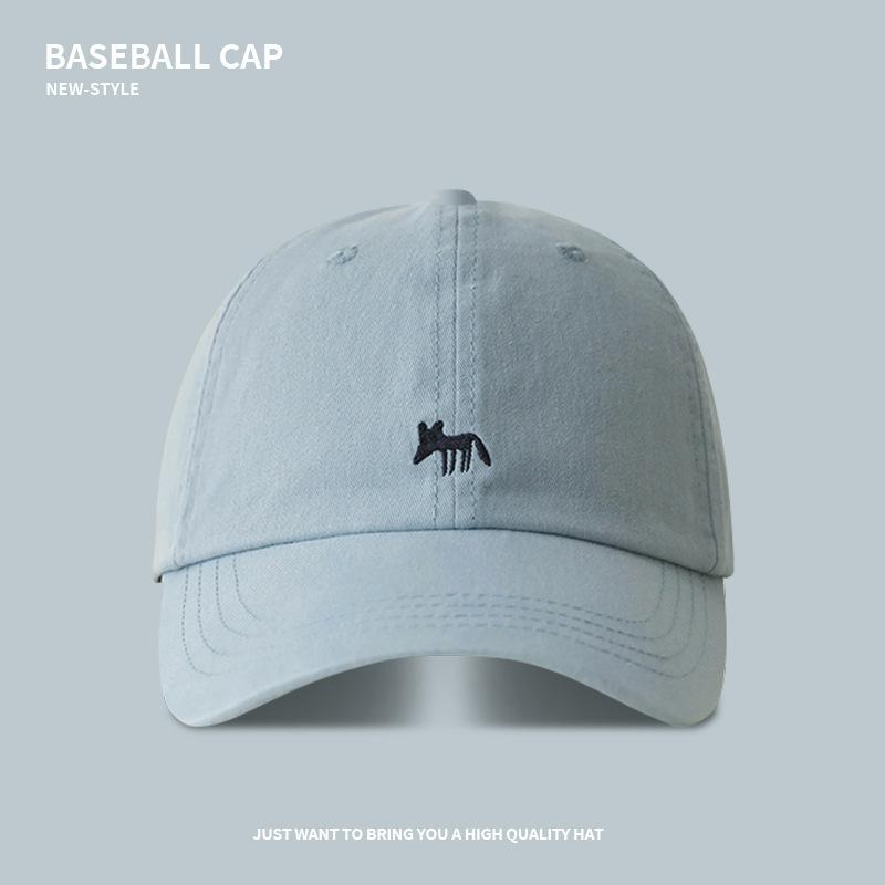 Cartoon Little Fox Embroidered Baseball Cap Spring and Summer Sun Protection Visor Hat Soft Top Big Head Circumference Couple Cap