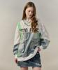 MAXZA Lace Contrast Denim Pocket V-Neck Sweatshirt