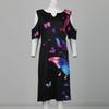 Women's Fashion Mid-waist V-neck Off-the-shoulder Printed Butterfly Temperament Mid-length Round Hem Dress