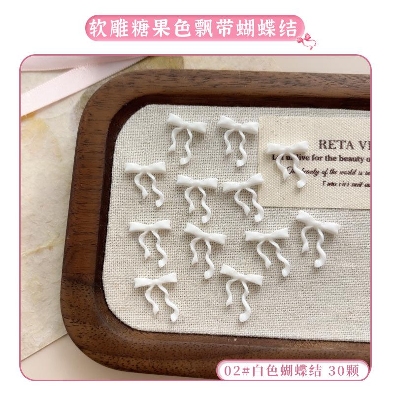 30Pcs Ribbon Bow Nail Art Charms 3D Nail Decoration Macaron Color Manicure Accessories Resin Material Diy