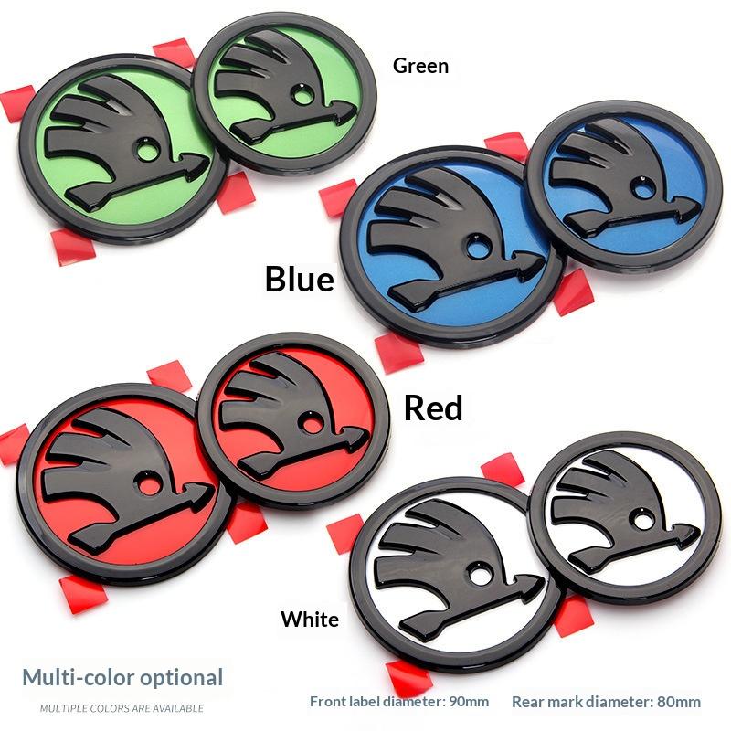 Skoda Black Grille Emblem 90MM & Trunk Badge 80MM, ABS, Multi-Color, Single Piece for Skoda Models hkjn65