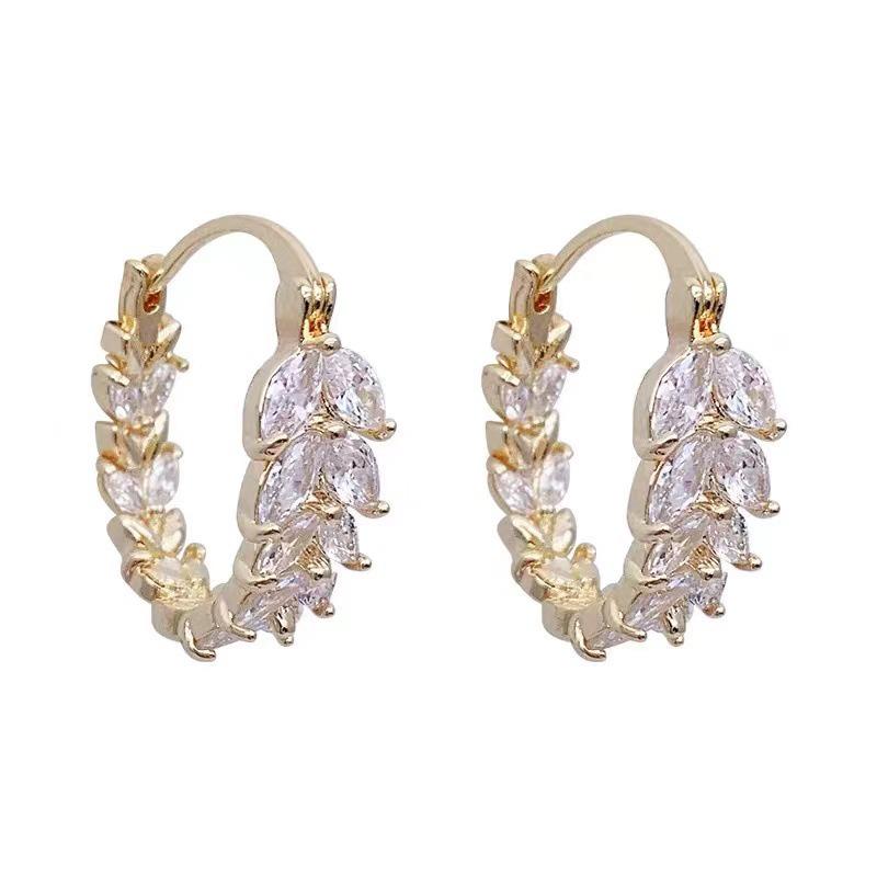 Exquisite French Cubic Zirconia Wheat Earrings: Light Luxury & Fashionable Design