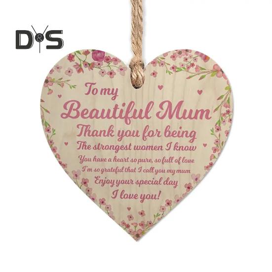 

Украшение в виде сердца ко Дню матери, мама, спасибо, деревянное подвесное украшение, круглая табличка с надписью «Я люблю тебя», кулон для мамы, подарок на день рождения и праздник