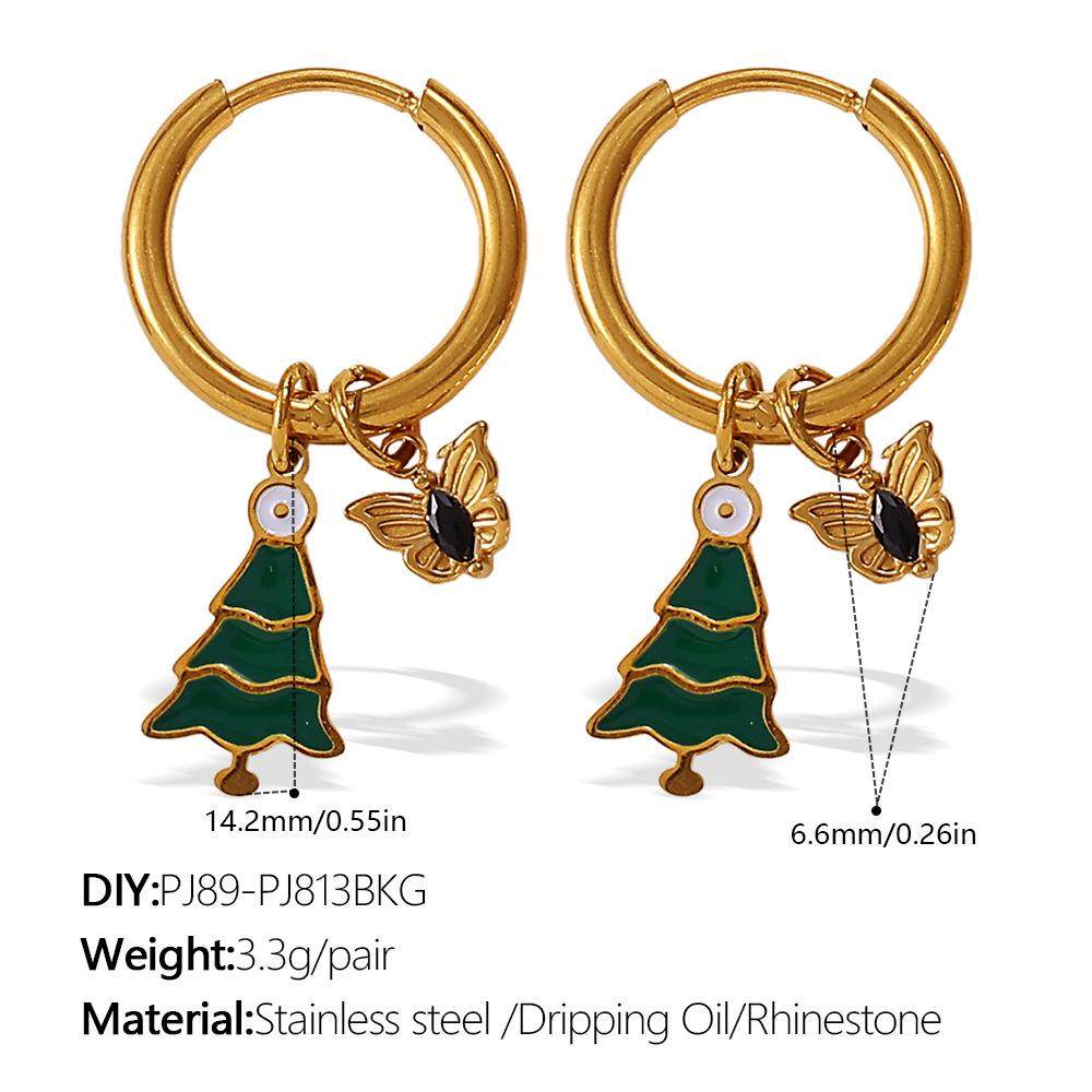 Stainless Steel Cartoon Christmas Tree & Elk Ear Cuff Earrings
