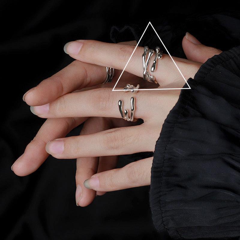 

PANJBJ 925 Sterling Silver Geometry Ring for Women Irregular Line Personality Trend Crossing Open Jewelry Gift Dropshipping