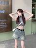 Women's High-Waist Frayed Denim Shorts - Spicy Style, Plus Size, A-Line Fit