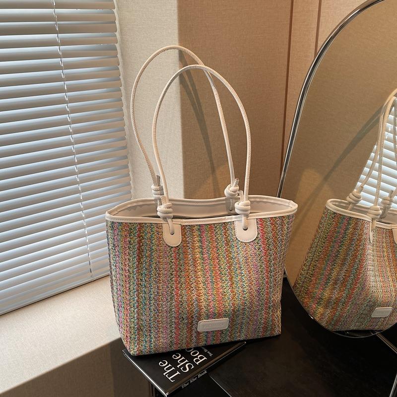 Large Capacity Bag Women's New Seaside Beach Vacation Shoulder Bag Fashionable Versatile Woven Tote Bag
