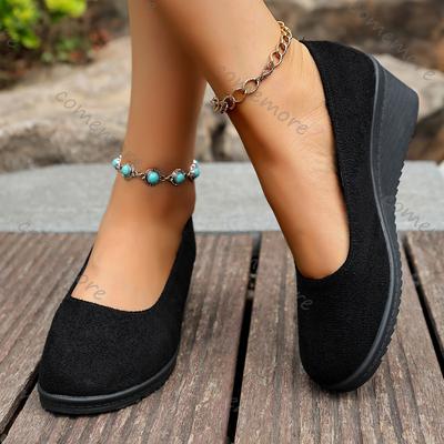 Comemore Spring Autumn Solid Colour Shallow Mouth Single Shoes for Women Casual Suede Soft Bottom Wedges Heel Women's Shoes