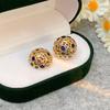 Vintage Spherical Stud Earrings with Colorful Zircon - Retro Court-Style Luxury