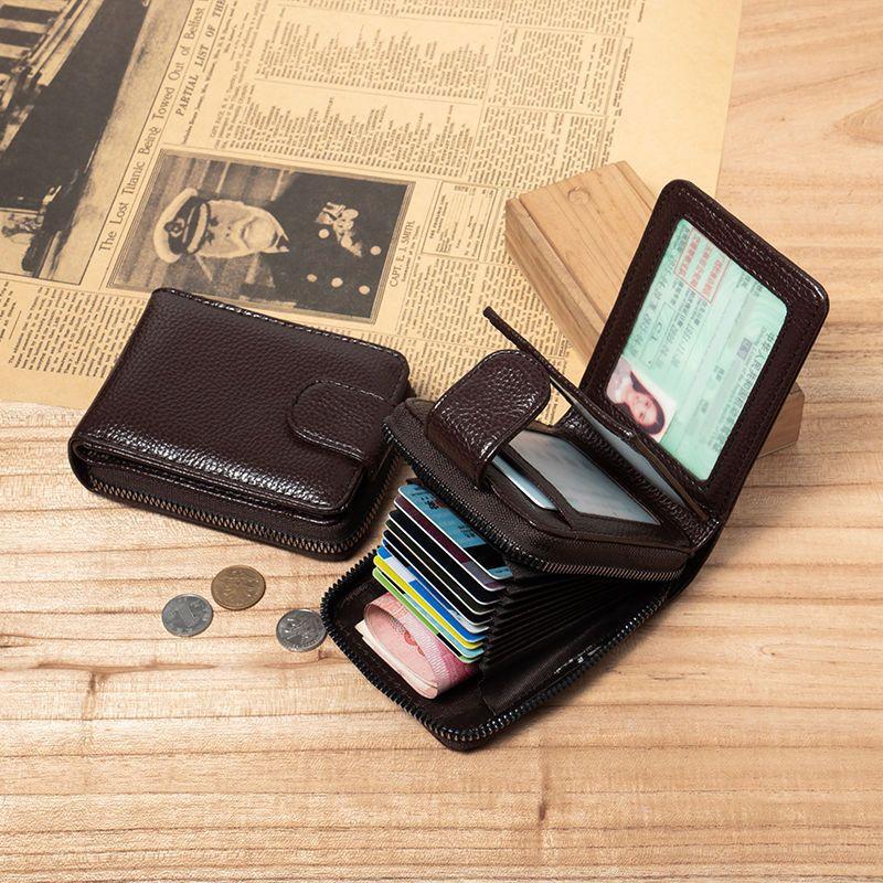 Genuine Leather Card Case Zipper Wallet Women Multifunctional Large Capacity Credit Card Holder