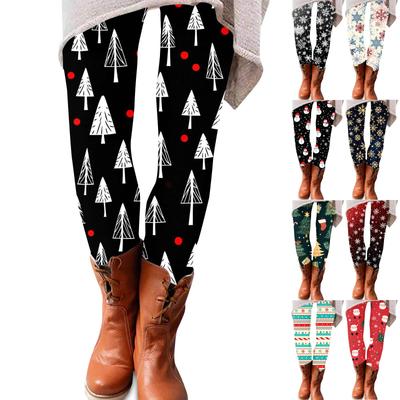 Damenhose mit Weihnachtsdruck, dehnbare, weiche Hose, lässige Schlafhose für zu Hause