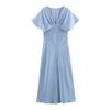 Spring and Summer New European and American Style Women's Clothing Fashion Temperament Casual V-neck Silk Satin Texture Dress