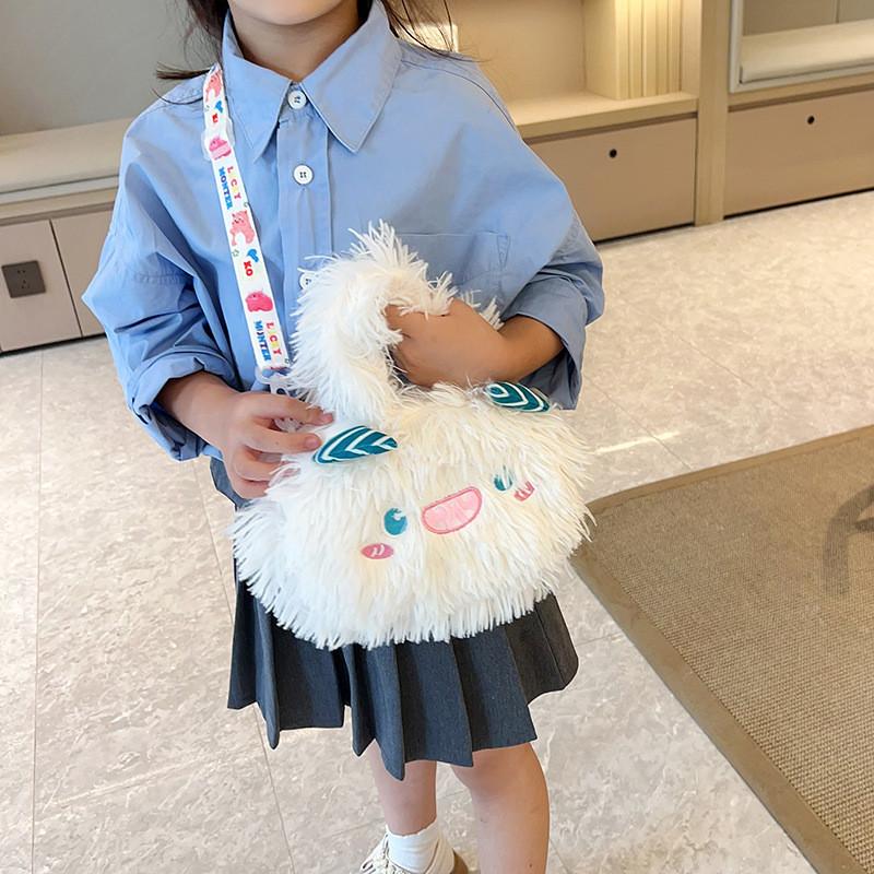 Entzückende Plüschmonster-Schultertasche für Mädchen, weich und leicht, Handtasche für Kinder