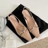 Sheepskin rhinestone bow hollow leather sandals women's square head thick heel summer wear with skirt bag head shoes