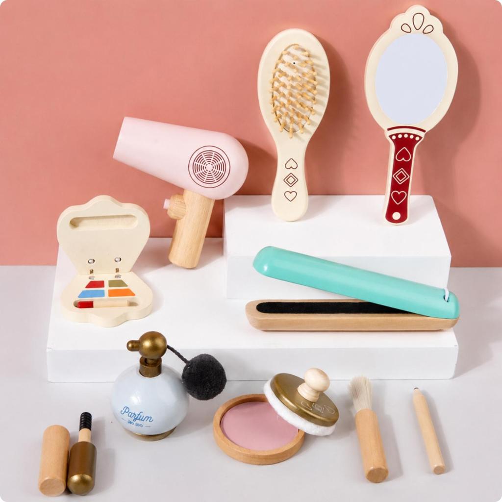 Wooden Pretend Makeup Kit Play Set Miniature for Kids